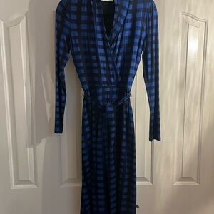 Boss Blue Plaid Long Sleeve Dress